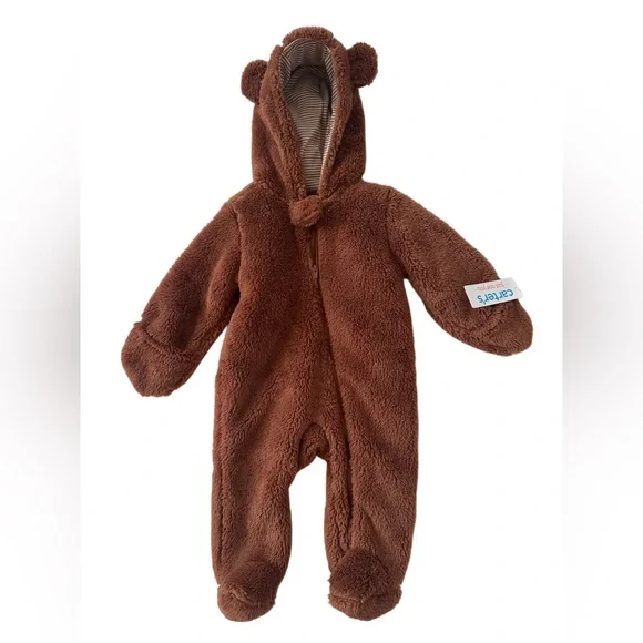 NWT Carter's Cozy Brown Fleece Footie - Picture 1 of 4